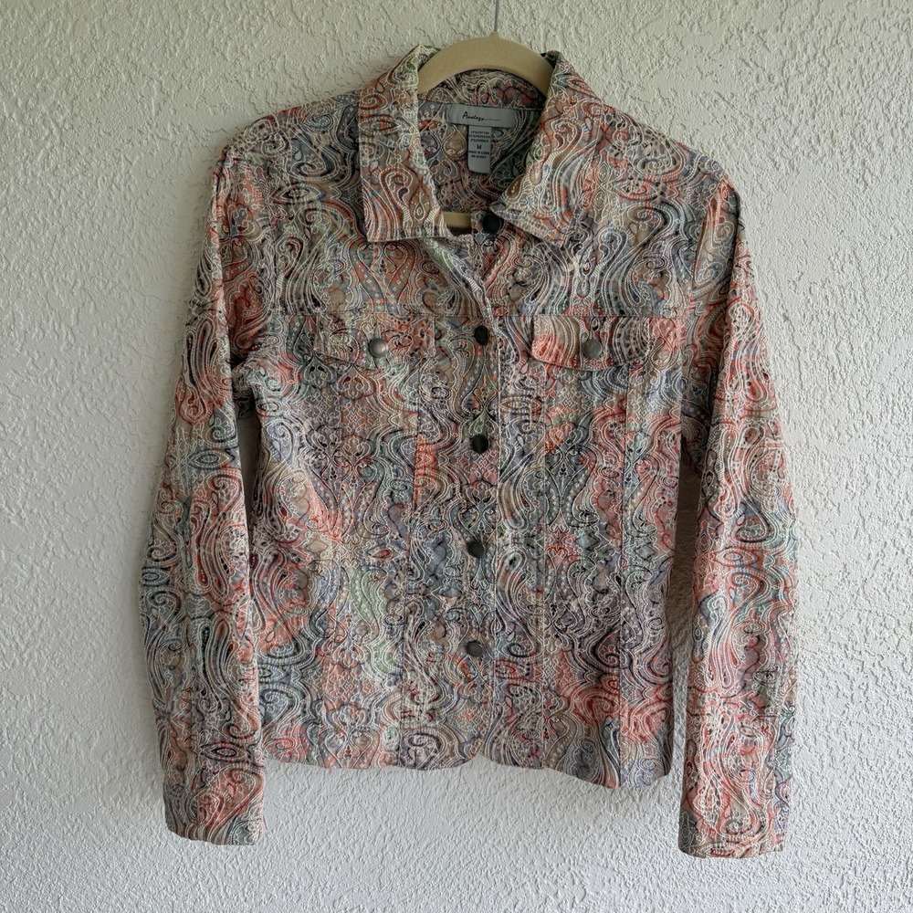 Analogy Women's Blazer M Tapestry Embroidered Jacket Whimsical Artsy Floral